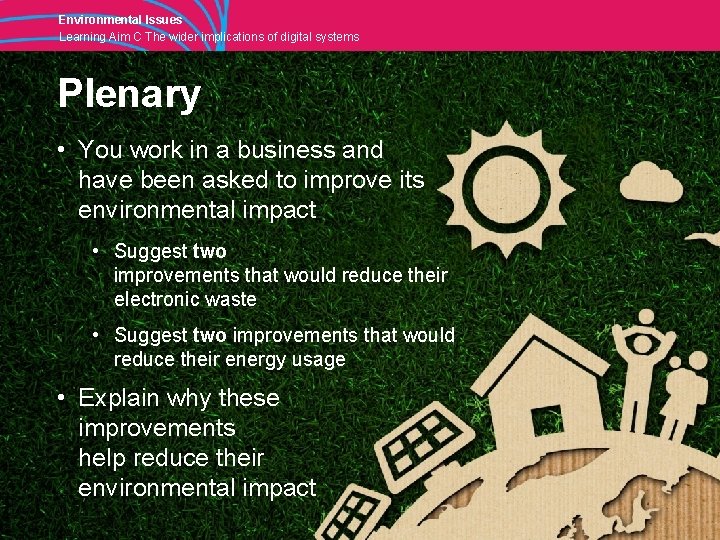 Environmental Issues Learning Aim C The wider implications of digital systems Plenary • You