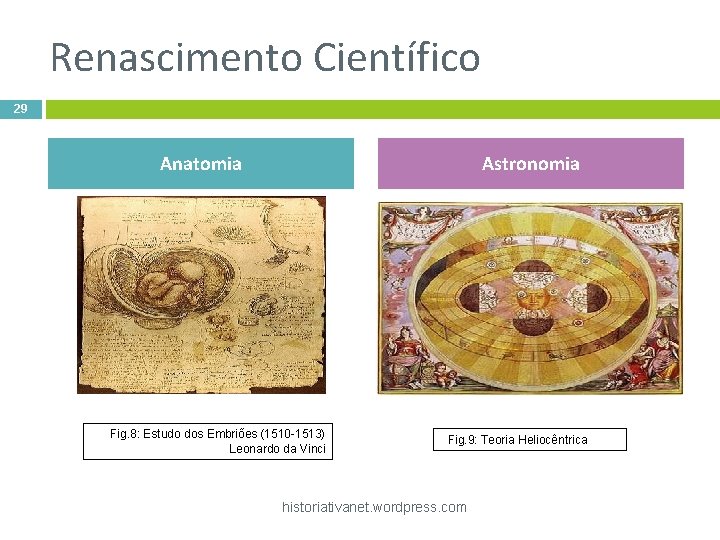 Renascimento Científico 29 Anatomia Astronomia Fig. 8: Estudo dos Embriões (1510 -1513) Leonardo da