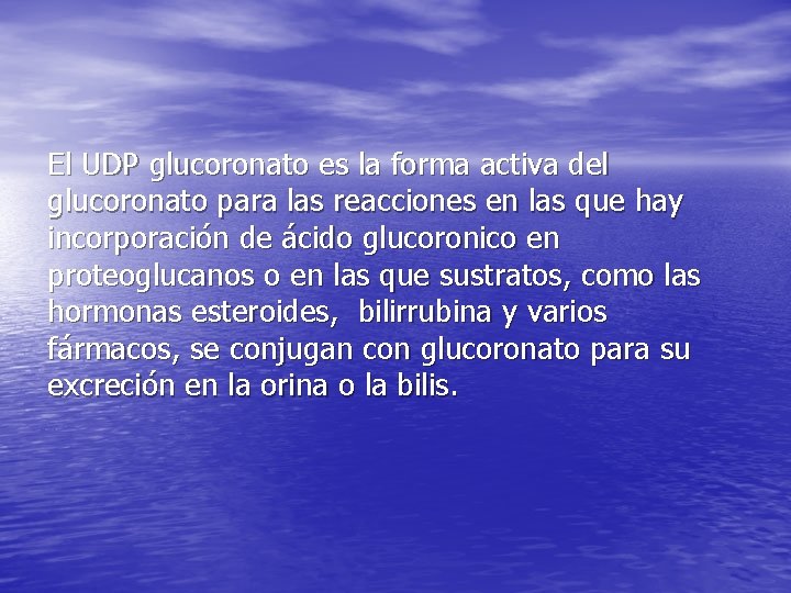 El UDP glucoronato es la forma activa del glucoronato para las reacciones en las