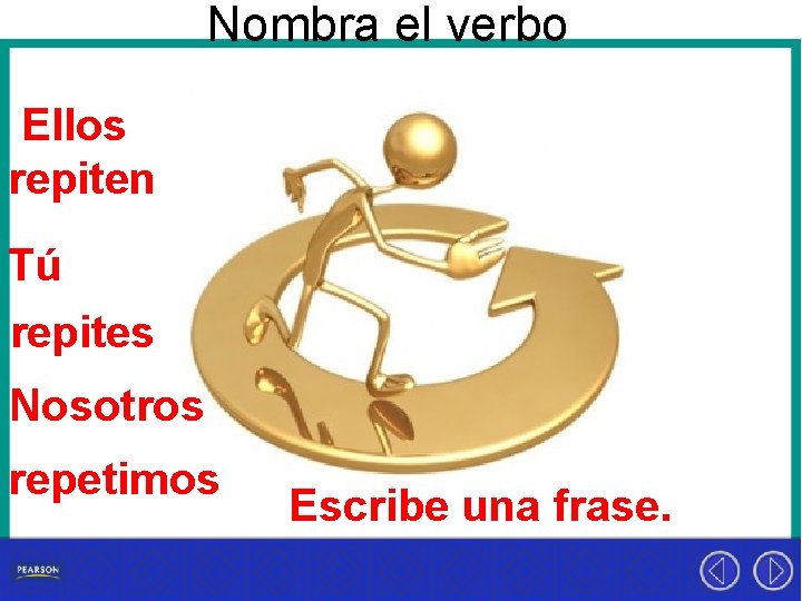 Nombra el verbo Ellos repiten Tú repites Nosotros repetimos Escribe una frase. 