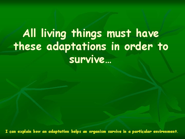 All living things must have these adaptations in order to survive… I can explain