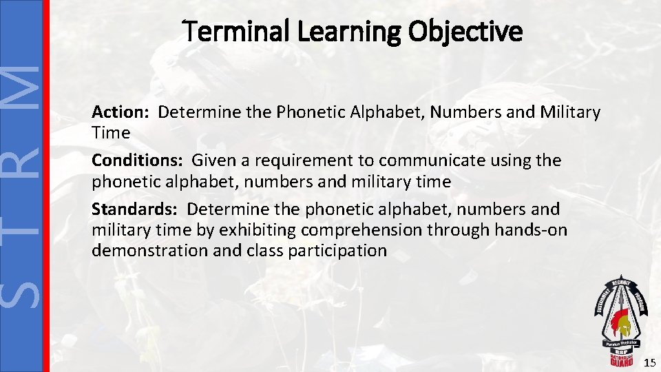 S T R M Terminal Learning Objective Action: Determine the Phonetic Alphabet, Numbers and