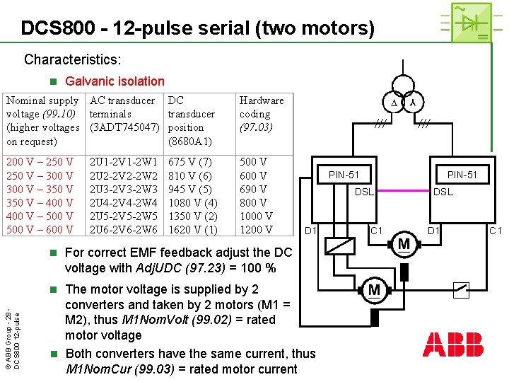 DCS 800 - 12 -pulse serial (two motors) Characteristics: n Galvanic isolation Nominal supply