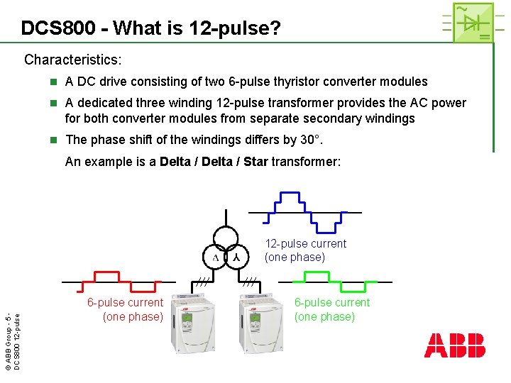 DCS 800 - What is 12 -pulse? Characteristics: n A DC drive consisting of