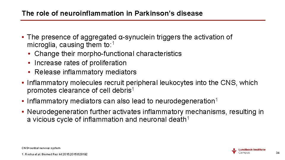 The role of neuroinflammation in Parkinson’s disease • The presence of aggregated α-synuclein triggers