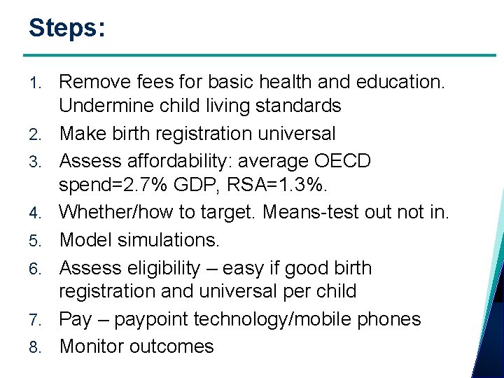 Steps: 1. 2. 3. 4. 5. 6. 7. 8. Remove fees for basic health