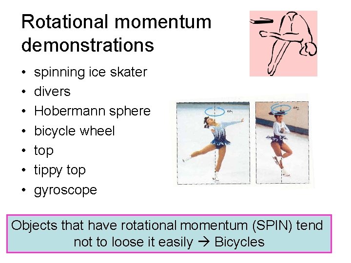 Rotational momentum demonstrations • • spinning ice skater divers Hobermann sphere bicycle wheel top