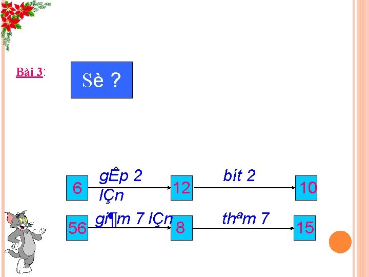 Bài 3: Sè ? gÊp 2 12 6 lÇn gi¶m 7 lÇn 8 56