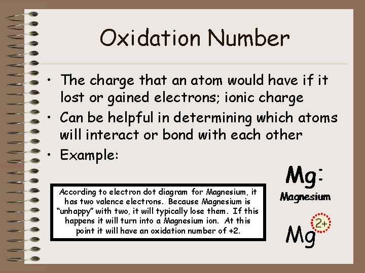 Oxidation Number • The charge that an atom would have if it lost or