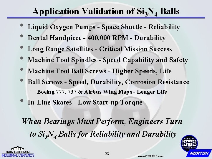 Application Validation of Si 3 N 4 Balls • Liquid Oxygen Pumps - Space