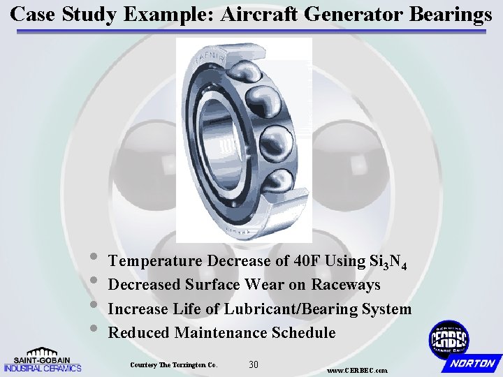 Case Study Example: Aircraft Generator Bearings • Temperature Decrease of 40 F Using Si