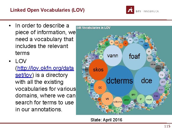 Linked Open Vocabularies (LOV) • In order to describe a piece of information, we