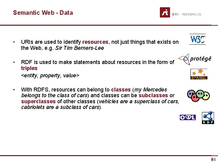 Semantic Web - Data • URIs are used to identify resources, not just things