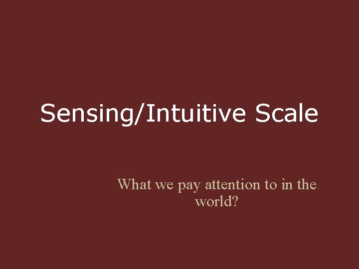 Sensing/Intuitive Scale What we pay attention to in the world? 