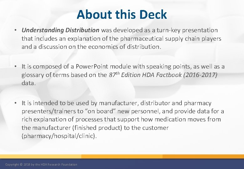 About this Deck • Understanding Distribution was developed as a turn-key presentation that includes