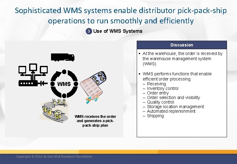 Sophisticated WMS systems enable distributor pick-pack-ship operations to run smoothly and efficiently 3 Use
