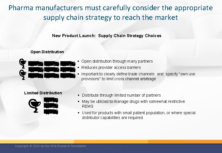 Pharma manufacturers must carefully consider the appropriate supply chain strategy to reach the market
