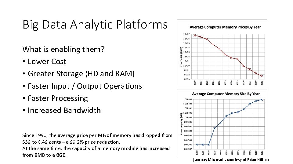Big Data Analytic Platforms What is enabling them? • Lower Cost • Greater Storage