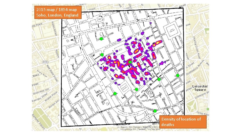 2015 map / 1854 map Soho, London, England Density of location of deaths 