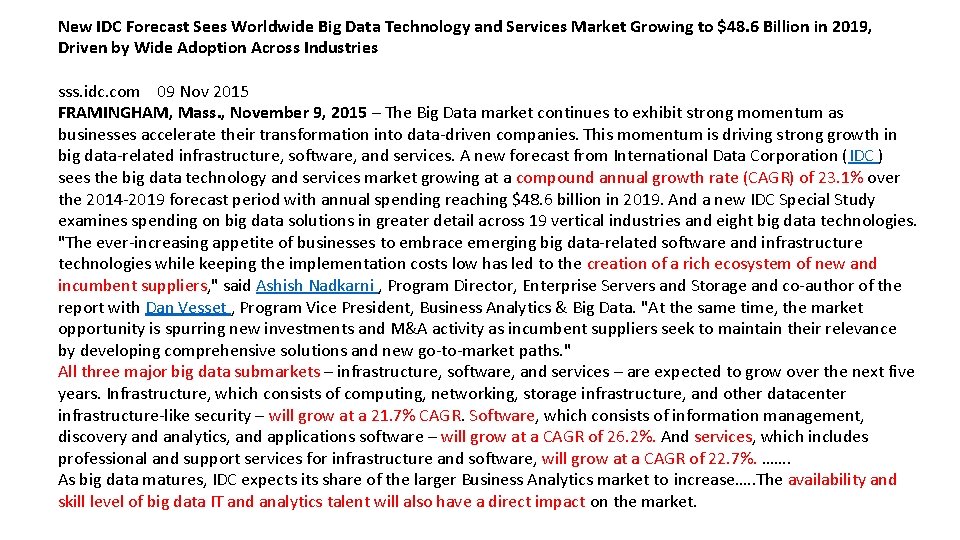 New IDC Forecast Sees Worldwide Big Data Technology and Services Market Growing to $48.