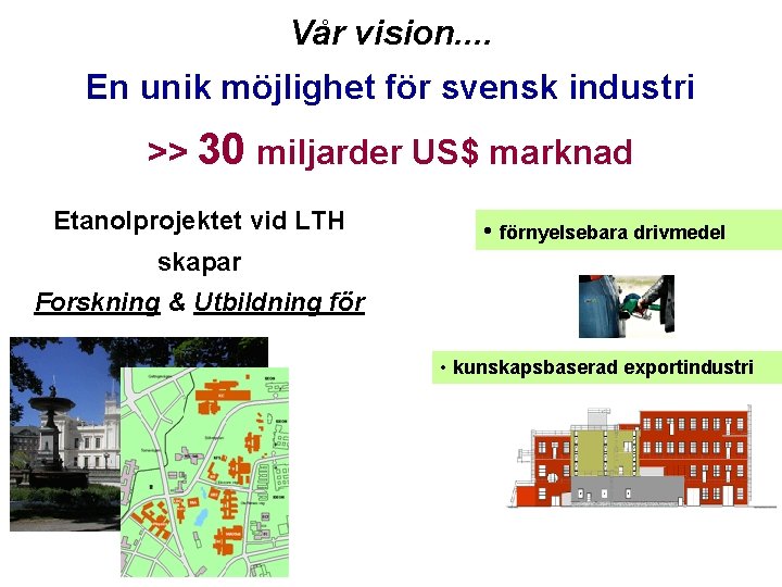 Vår vision. . En unik möjlighet för svensk industri >> 30 miljarder US$ marknad