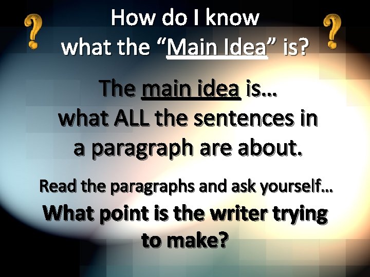How do I know what the “Main Idea” is? The main idea is… what