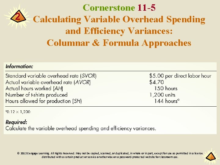 2 Cornerstone 11 -5 Calculating Variable Overhead Spending and Efficiency Variances: Columnar & Formula