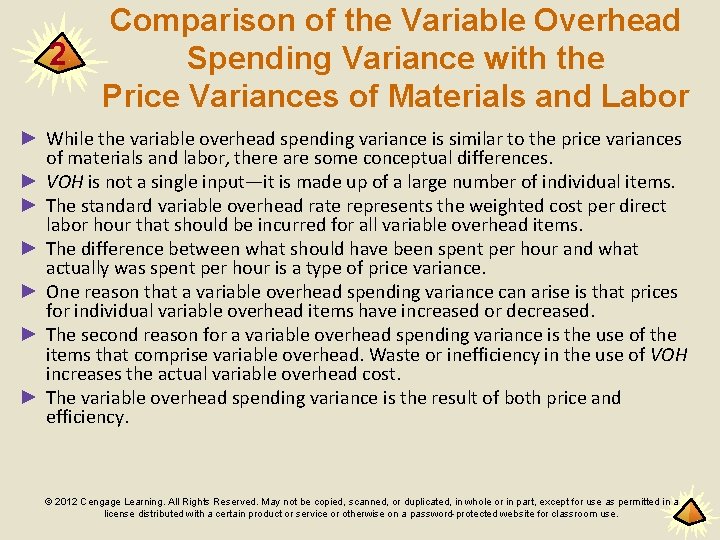 2 Comparison of the Variable Overhead Spending Variance with the Price Variances of Materials