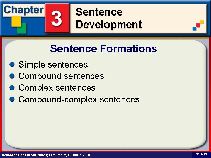 Sentence Development Sentence Formations Simple sentences Compound sentences Complex sentences Compound-complex sentences Business English.