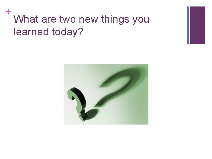 + What are two new things you learned today? 