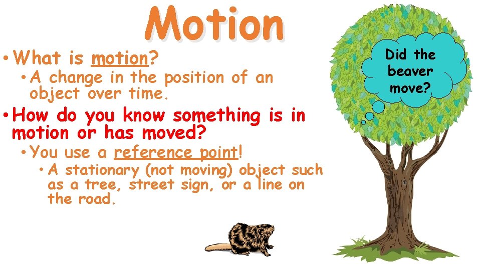 Motion • What is motion? • A change in the position of an object