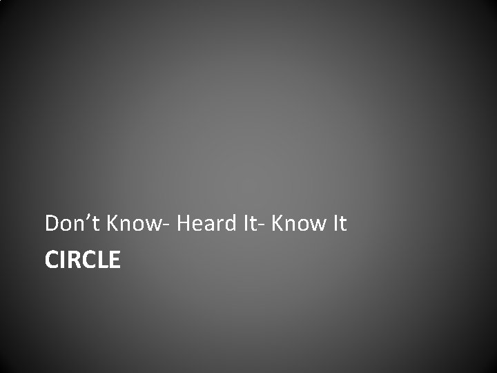 Don’t Know- Heard It- Know It CIRCLE 