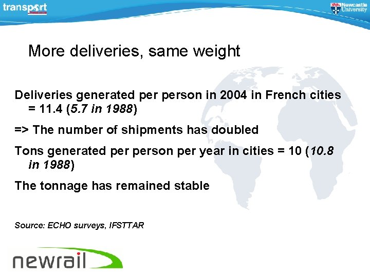 More deliveries, same weight Deliveries generated person in 2004 in French cities = 11.