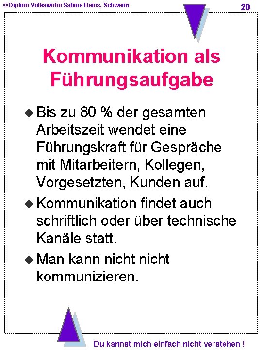 © Diplom-Volkswirtin Sabine Heins, Schwerin 20 Kommunikation als Führungsaufgabe u Bis zu 80 %