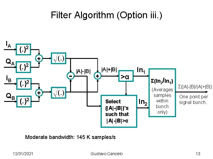 Filter Algorithm (Option iii. ) IA (. )2 QA IB + (. )2 -