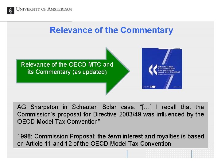 Relevance of the Commentary Relevance of the OECD MTC and its Commentary (as updated)