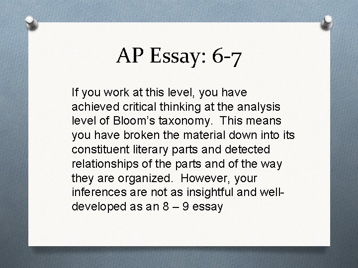 AP Essay: 6 -7 If you work at this level, you have achieved critical