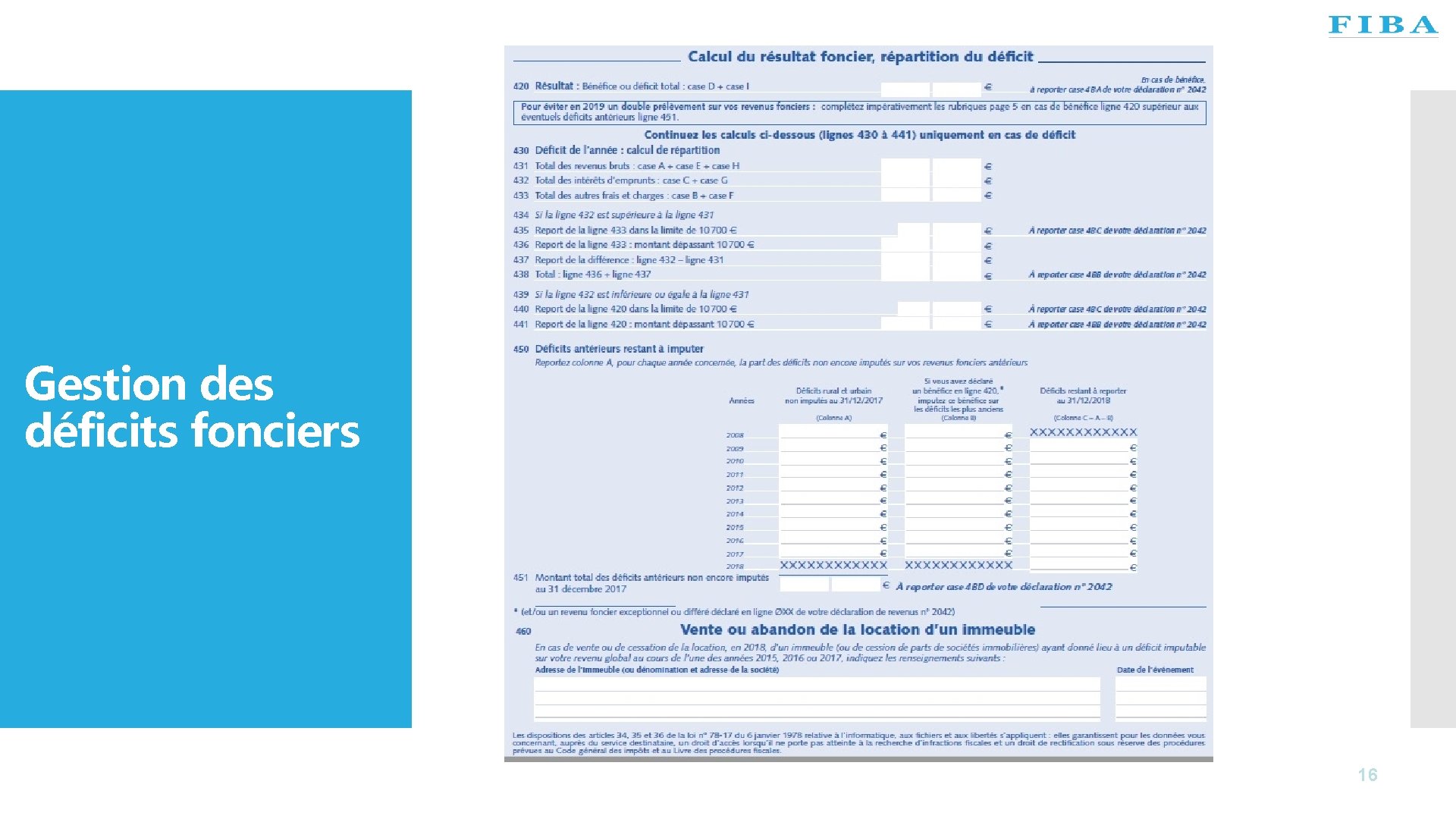 Gestion des déficits fonciers 16 