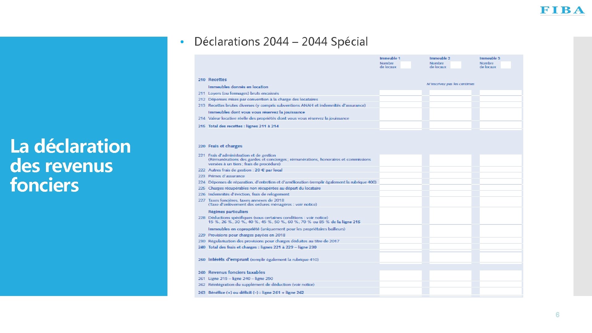  • Déclarations 2044 – 2044 Spécial La déclaration des revenus fonciers 6 