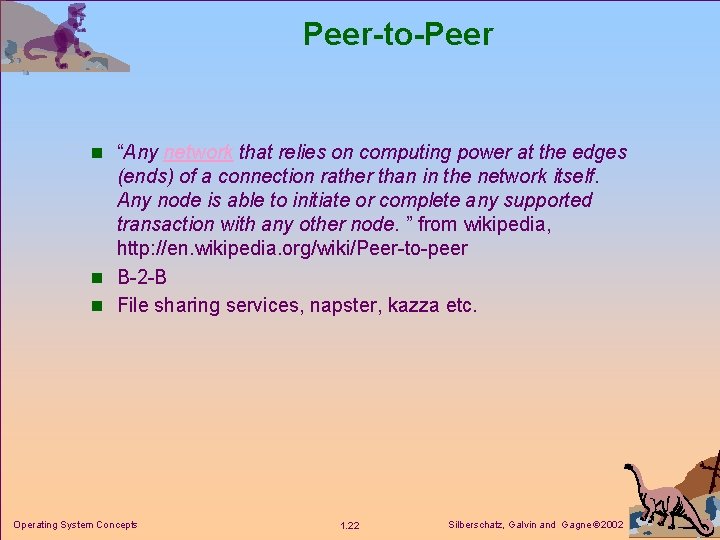 Peer-to-Peer n “Any network that relies on computing power at the edges (ends) of Peer-to-Peer n “Any network that relies on computing power at the edges (ends) of