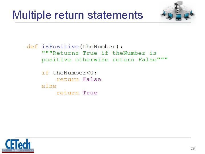 Multiple return statements 26 Multiple return statements 26