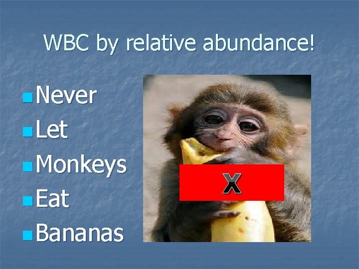 WBC by relative abundance! n Never n Let n Monkeys n Eat n Bananas