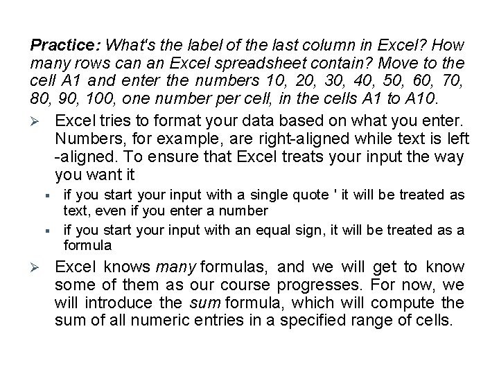 Practice: What's the label of the last column in Excel? How many rows can