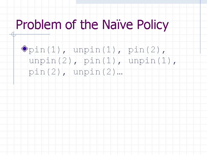 Problem of the Naïve Policy pin(1), unpin(1), pin(2), unpin(2), pin(1), unpin(1), pin(2), unpin(2)… 