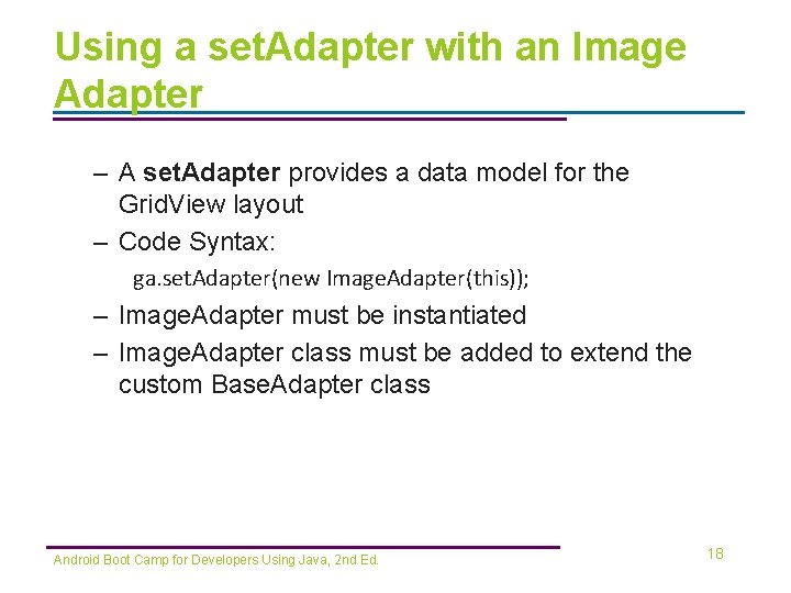 Using a set. Adapter with an Image Adapter – A set. Adapter provides a