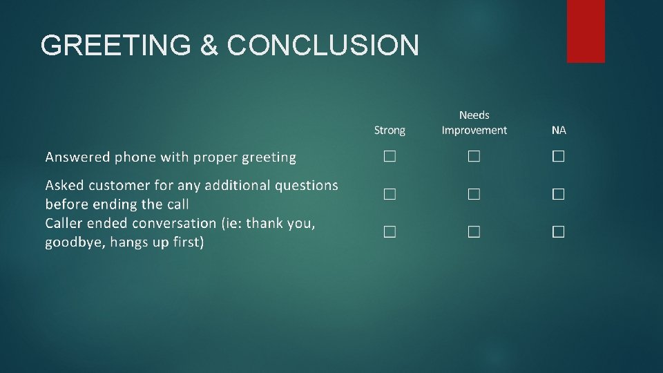 GREETING & CONCLUSION 
