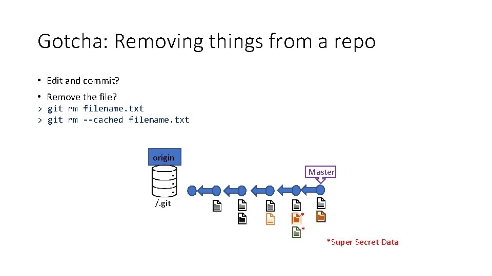 Gotcha: Removing things from a repo • Edit and commit? • Remove the file?