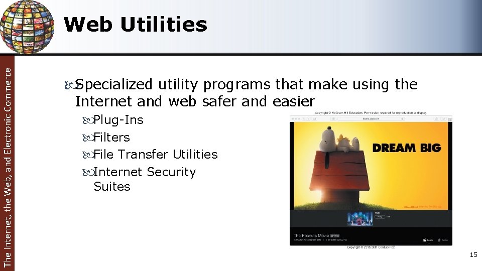 The Internet, the Web, and Electronic Commerce Web Utilities Specialized utility programs that make
