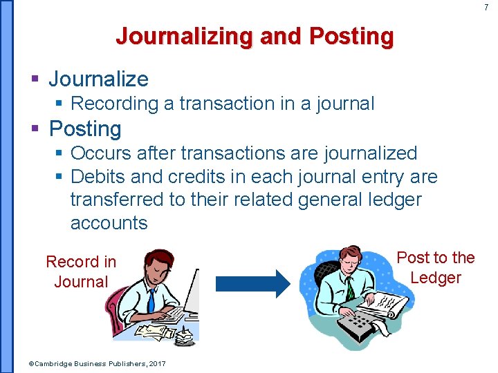 7 Journalizing and Posting § Journalize § Recording a transaction in a journal §