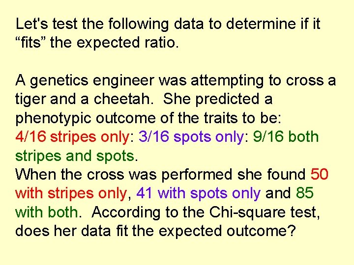 Let's test the following data to determine if it “fits” the expected ratio. A